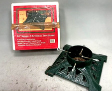 Vintage Christmas Tree Stand LL Bean Cast Iron Green Square John Wright 14" USA