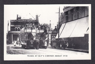 London Wimbledon Straßenbahnen bei Elys Corner 1910 - um 1950/60er Jahre RPPC Produktion