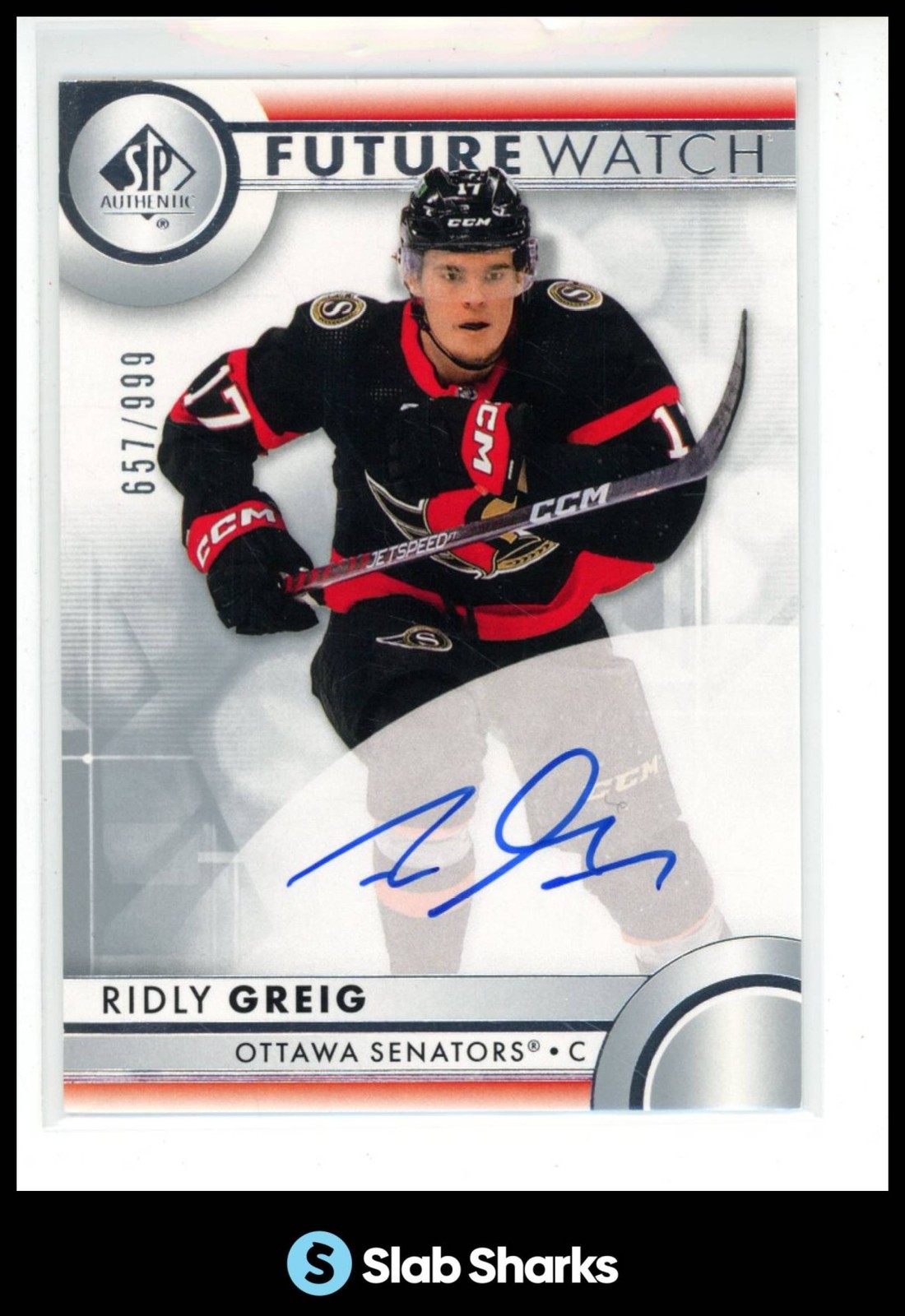2023 UPPER DECK SP AUTHENTIC #102 RIDLY GREIG AUTO RC FUTURE WATCH ROOKIE /999