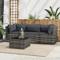 Garten Lounge Set Mit Kissen 4 Teilig Poly Rattan Grau Balkon Terrasse