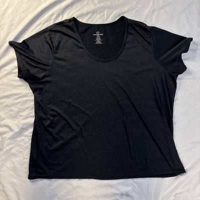 Real Essentials Women s Scoop Neck T-shirt Tee Size 2X Black/Gray