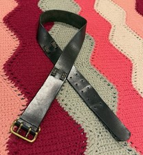 Vintage GAP Black Leather Belt Size 34 Brass Buckle Y2K USA Made Distressed