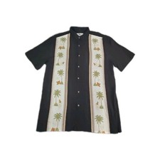 Island Shores Hawaiian Shirt Men Sz L Palm Tree Print Short Sleeve Button Up Za1
