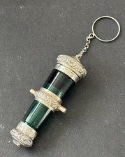 Victorian Novelty Cannon Shape Silver Green Glass Scent Bottle Vinaigrette 1876