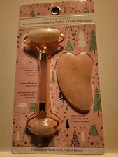 Precicion Beauty Natural Rose Quartz Beauty Roller And Gua Sha Stone NIP Set