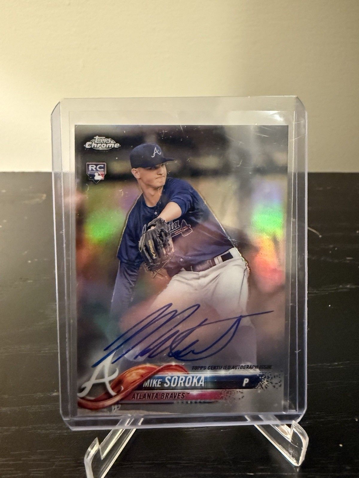 2018 Topps Chrome - Rookie Autographs Mike Soroka #RA-MS Refractor /499 (AU, RC)