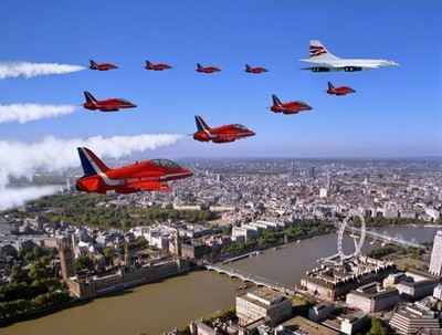 British Airways Concorde & Red Arrows over London - 16x12 Photo Print