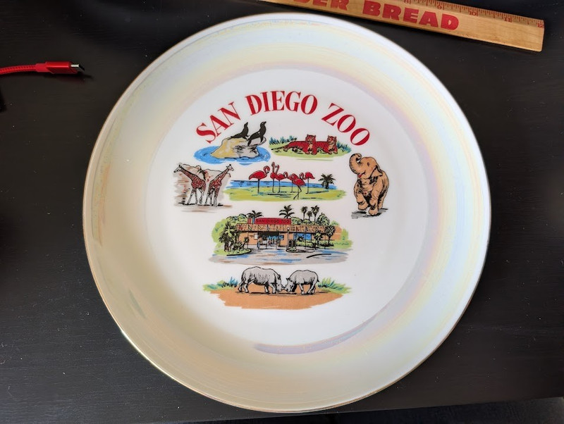 ~~ Vintage 10-3/8" Souvenir Plate ~ San Diego Zoo ~ Lustre Edge ~~