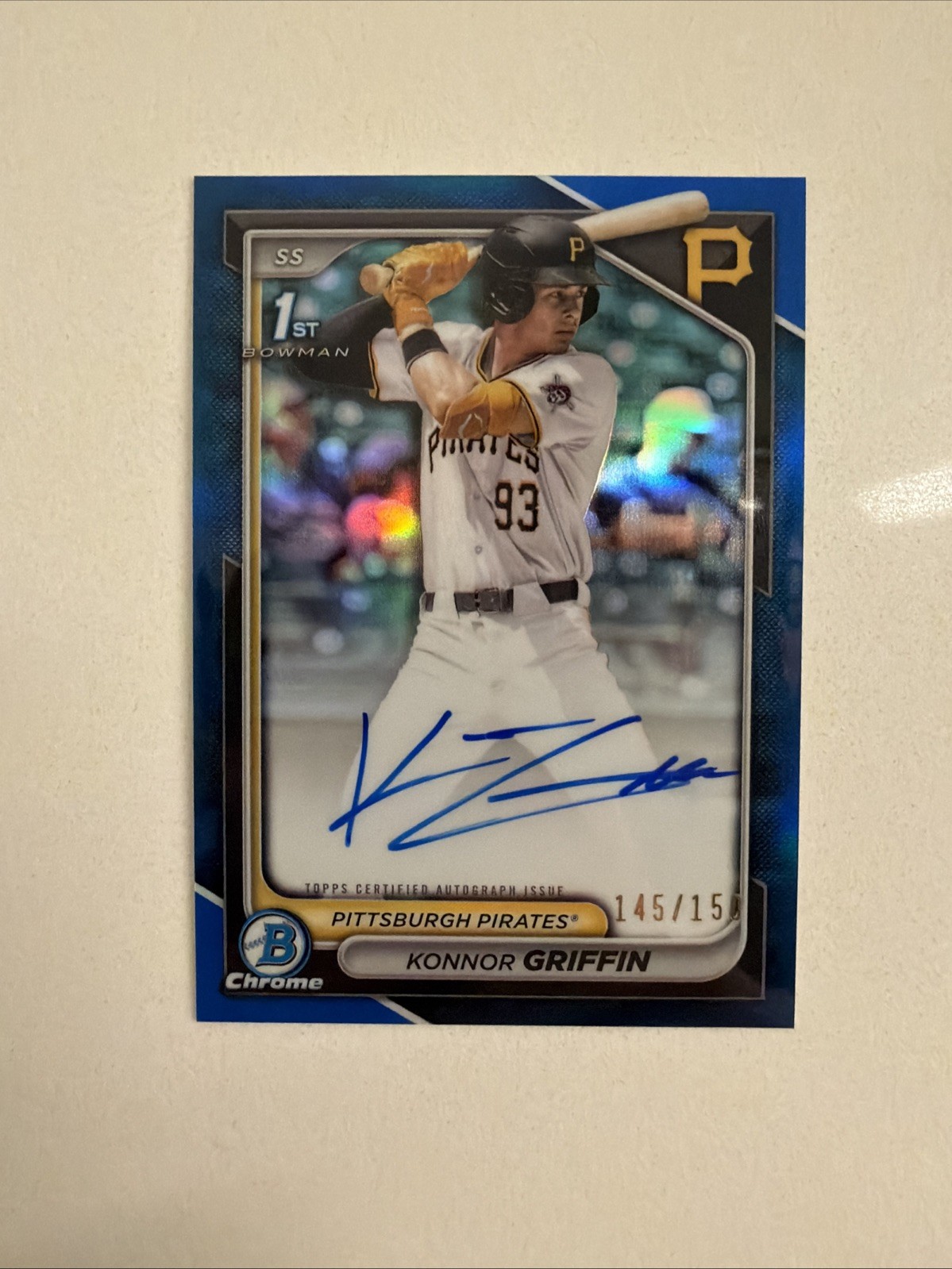 KONNOR GRIFFIN 2024 BOWMAN CHROME DRAFT TRUE BLUE AUTO 1ST PROSPECT /150