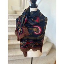 Vintage Symphony Scarf Olive Black Brown Earth Tone Floral Print 45x45