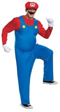Official Super Mario Costume for Men with Hat - Blue Adult Size Medium