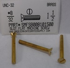  8-32x1-1/2 Flat Head Slotted Machine Screws Solid Brass 10 