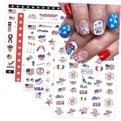 6Pcs 4th of July Nail Stickers Patriotic Independence Day Sticker-2