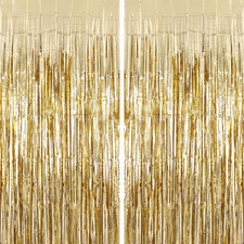 2 Pack Champagne Fringe Curtains Foil Shiny Fringe Backdrop Tinsel Door Streamer