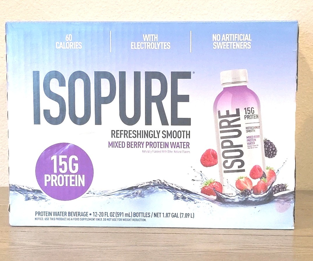Isopure Mixed Berry 15g Protein Drink, 20 Fluid Ounce Pack of 12 Exp 08 2026