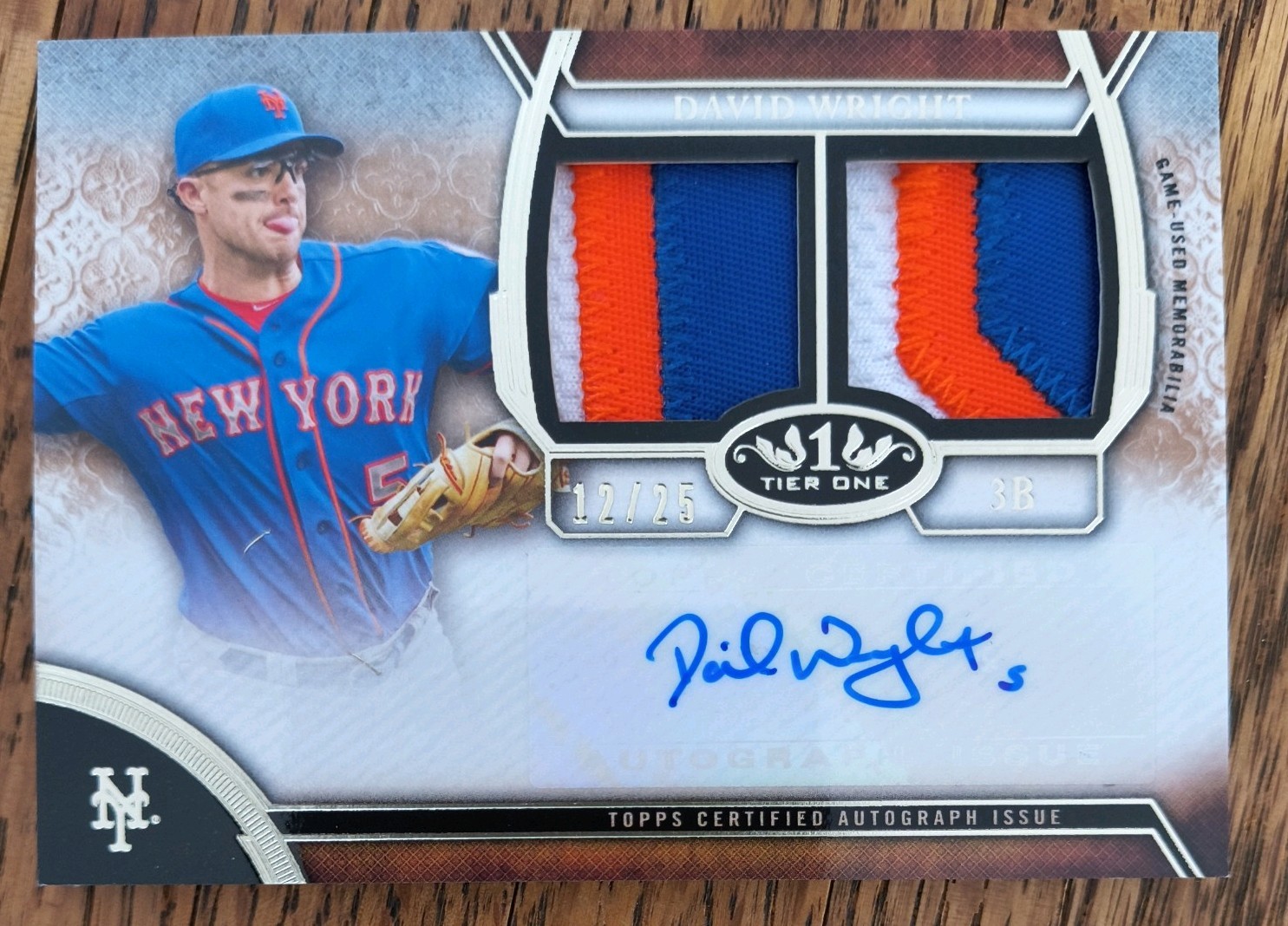 DAVID WRIGHT 2015 Topps Tier One DUAL PATCH AUTO 12/25 3 Color MINT! Mets
