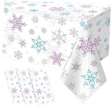 3 Pieces Christmas Snowflake Party Tablecloth 3 Pack 54x108 inches Purple Blue