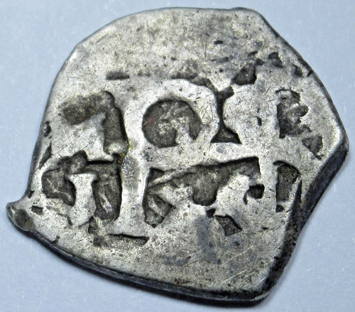 1705-23 "OMJ" Messico spagnolo 1/2 reales moneta cob pirata coloniale originale del 1700 - Foto 2 di 2