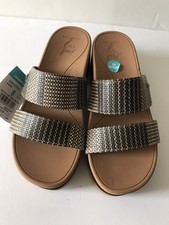 WOMEN'S REEF PRINTED RAFFIA BLACK BANDED HORIZON 2.5 SLIDE SANDALS SIZE 8 NWT