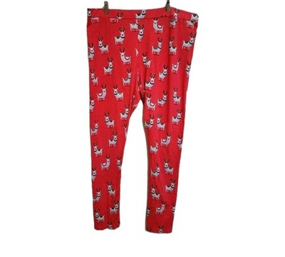 nwt nite nite MUNKI MUNKI Reindeer Animal Print Snug Fit Pajama Pants Red