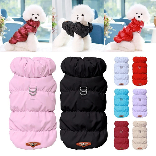 Dog Coat Waterproof With Harness Jacket Raincoat Winter Zip Coats Pet Hole Warm