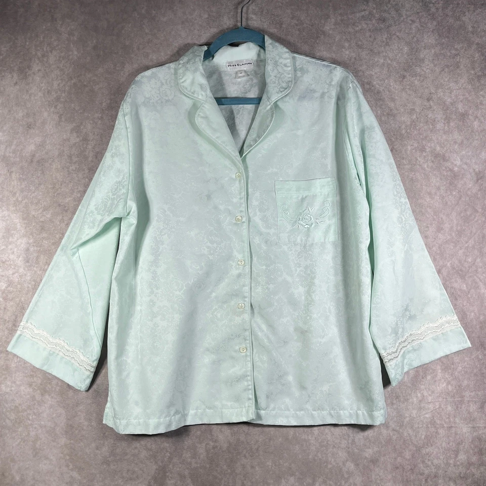 Conjunto de pijama Miss Elaine para mujer medio verde floral jacquard conjunto de 2 piezas claro Foto 2 de 4