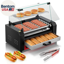 Hot Dog Roller with Bun Warmer, 7 Rollers 18-24 Hot Dogs Capacity, 1250W Stainle