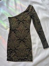 Guess Marciano Los Angeles One Shoulder Mini Black Gold Dress Size XS Club Women