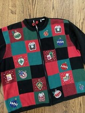 Vtg SUPER Sized Big Boys Ugly Christmas Sweater Crazy Busy Colorful XXXL