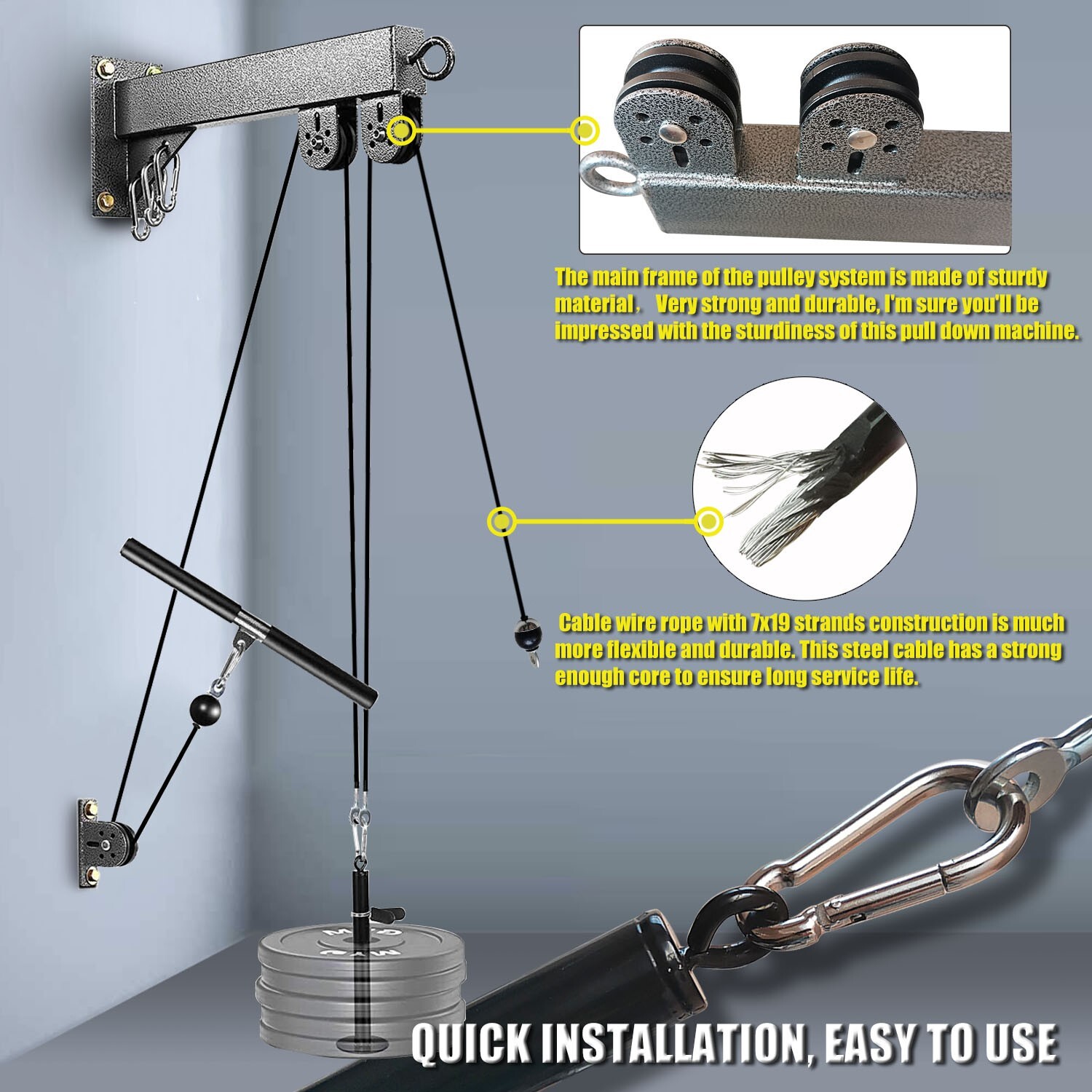 Wall Mount Pulley System LAT Pull Down for Gym Low Row Cable Machine Attachments eBay
