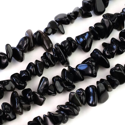 Natural Black Obsidian Chip Beads 32  Strand 5~8mm Jewelry Making Bulk Loose