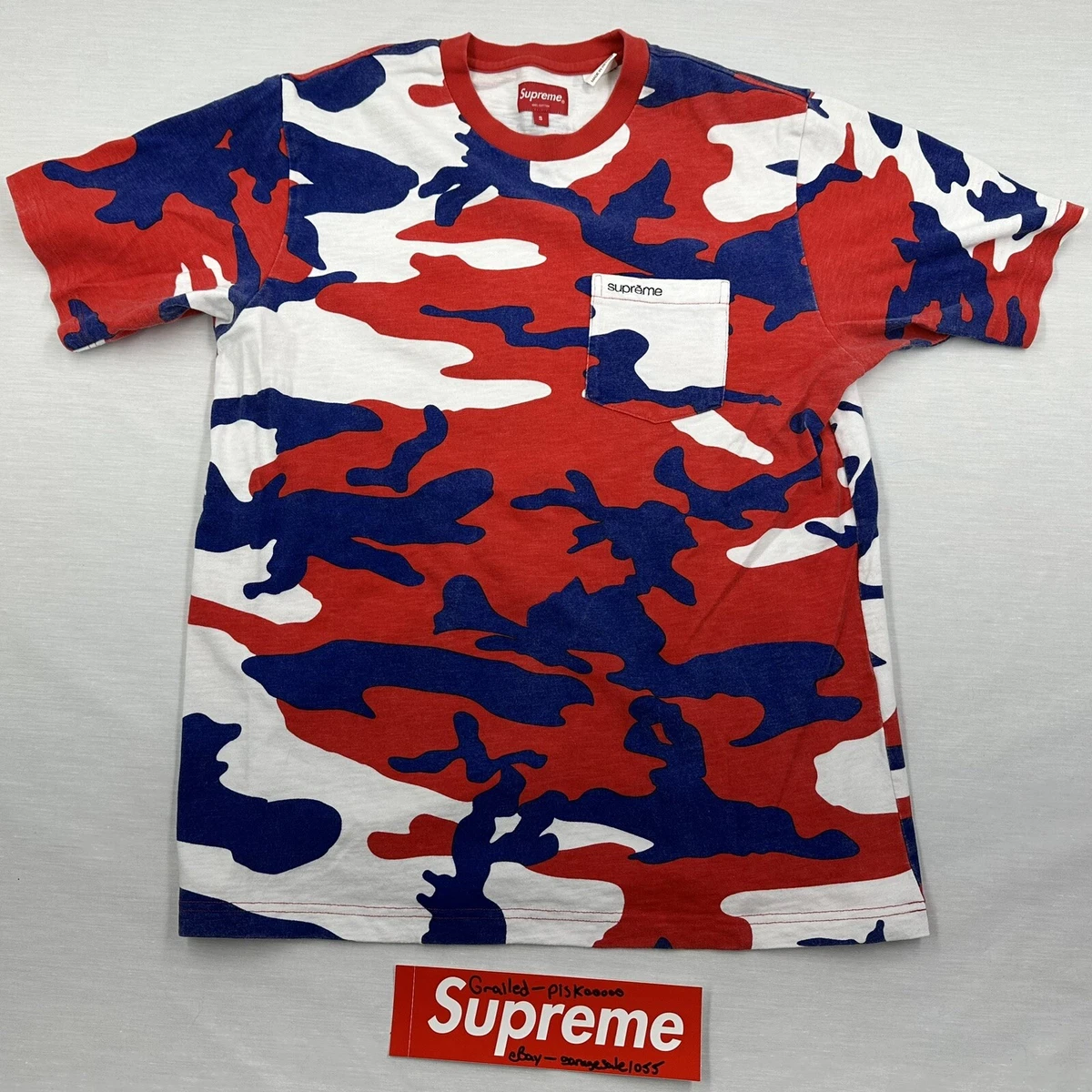 Supreme S/S Pocket Tee Shirt Red White Blue Camo Size Small