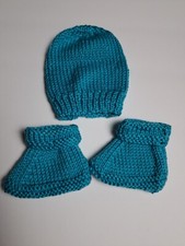 Hand Made Blue Crochet Baby Hat And Mittens Baby Shower Gift New Baby