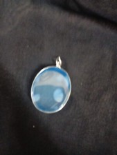 Elegant Oval Blue Agate Pendant Deep Blue Color, Natural Stone, No Chain Inclu