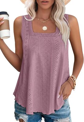 Womens Square Neck Tank Top Sleeveless Loose Fit Casual Summer Beach Vacation