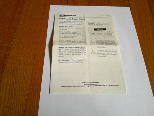 Reloj Despertador De Colección Radio Shack Extra Fuerte SOLO GUÍA DE INSTRUCCIONES MANUAL DEL PROPIETARIO - Imagen 2 de 3