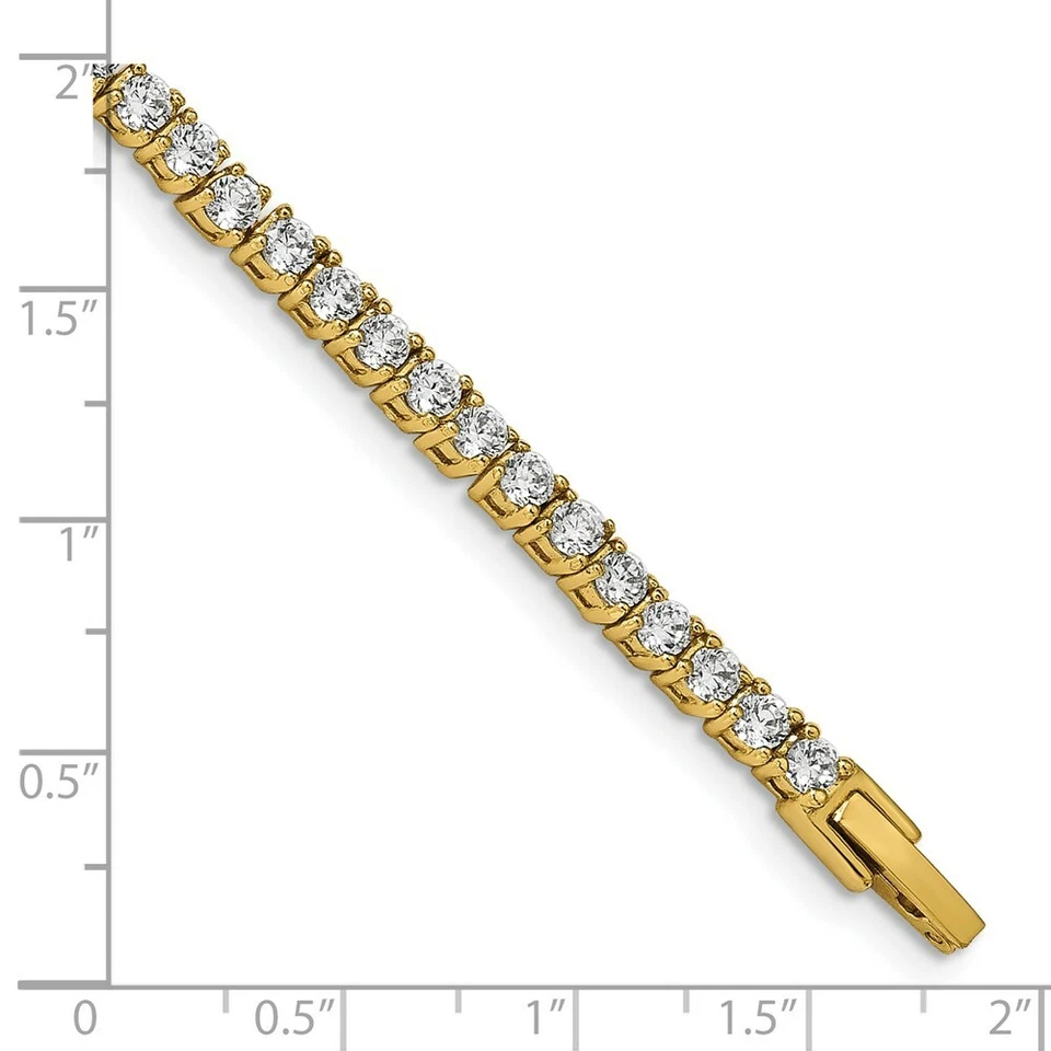 Stainless Steel Polished Yellow IP-plated with CZ 7.5in Tennis Bracelet - Image 4 of 4