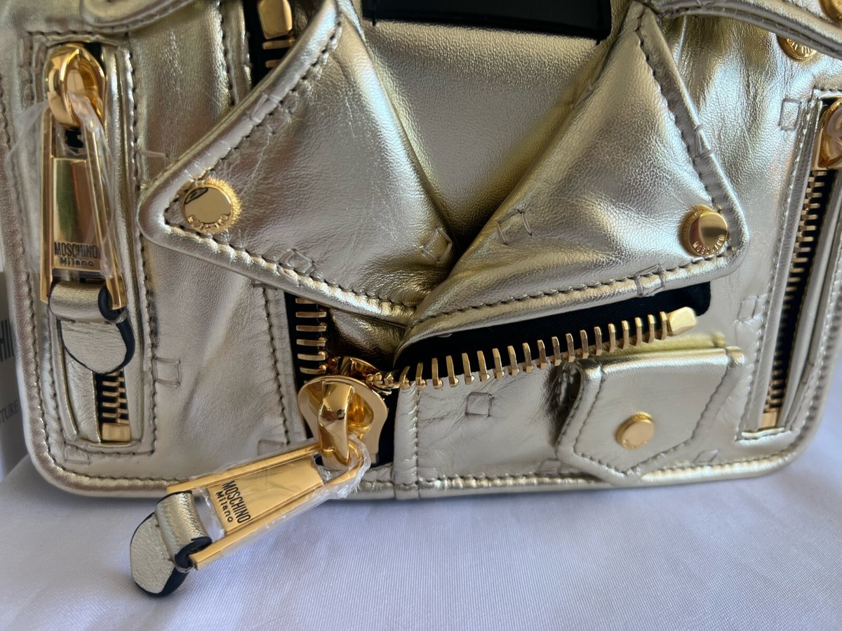 SS21 Moschino Couture Jeremy Scott Gold Biker Jacket Shoulder Bag