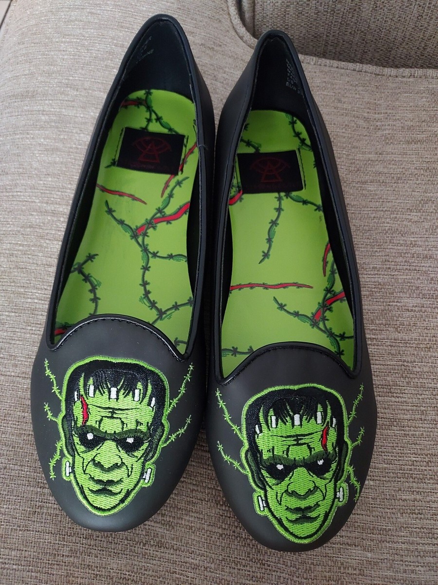 Strange Cult Green/Black Frankenstein Womens Flats Size 7 Color