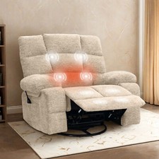 FLEXISPOT Oversized 360  Swivel Rocking Glider Recliner Chair, Massage  Heat