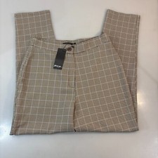 Nasty Gal 8 Square Are You Now Check Brown Herringbone Pants Slacks NEW