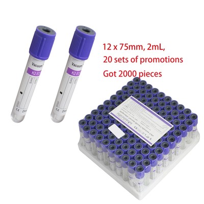 20*- Vacuum Blood Collection Tubes EDTA Tubes 12 x 75mm- 2mL