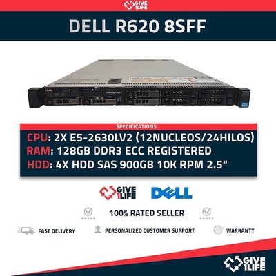Server-Rack DELL R620 8SFF 2x E5-2630Lv2 + 128GB RAM + H710 + 4x900GB NNM48