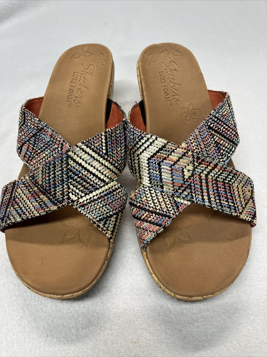 Skechers Luxe Foam Women's Slide Multicolored Wedge Sandal 57331 Size 11
