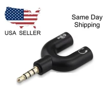 3.5mm Stereo Audio Male to 2 Female Headphone/Mic U Splitter Cable Adapter New
