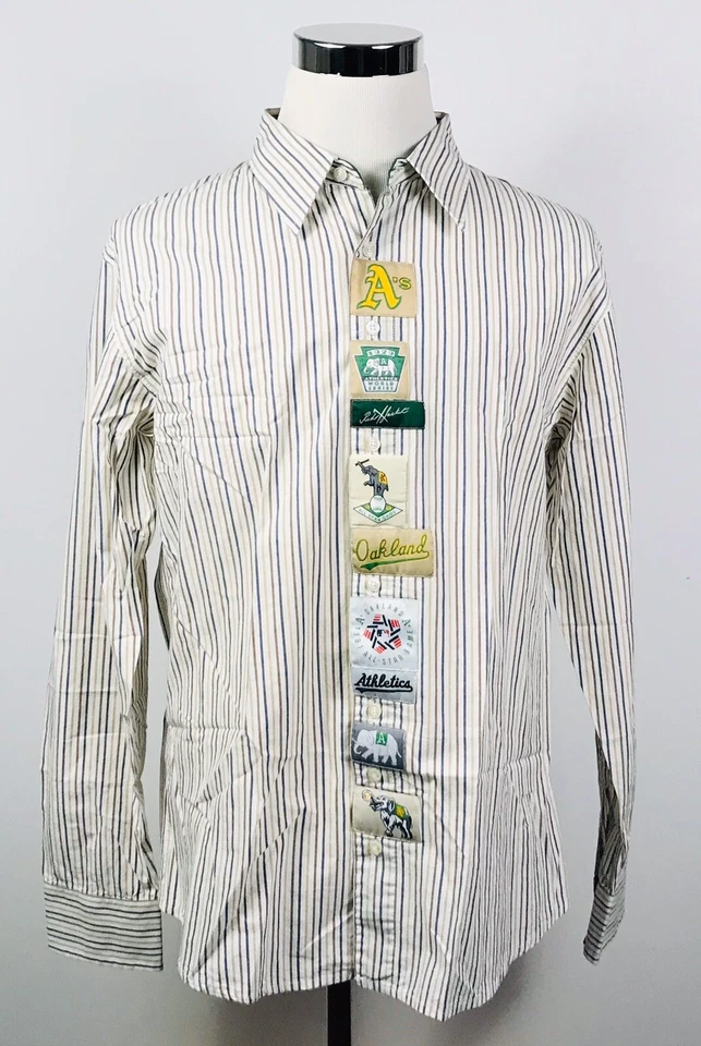 RedJacket Pikwakwad Mens Medium Oakland As Flip Cuff Patches Shirt MLB Cotton - Image 2 of 4