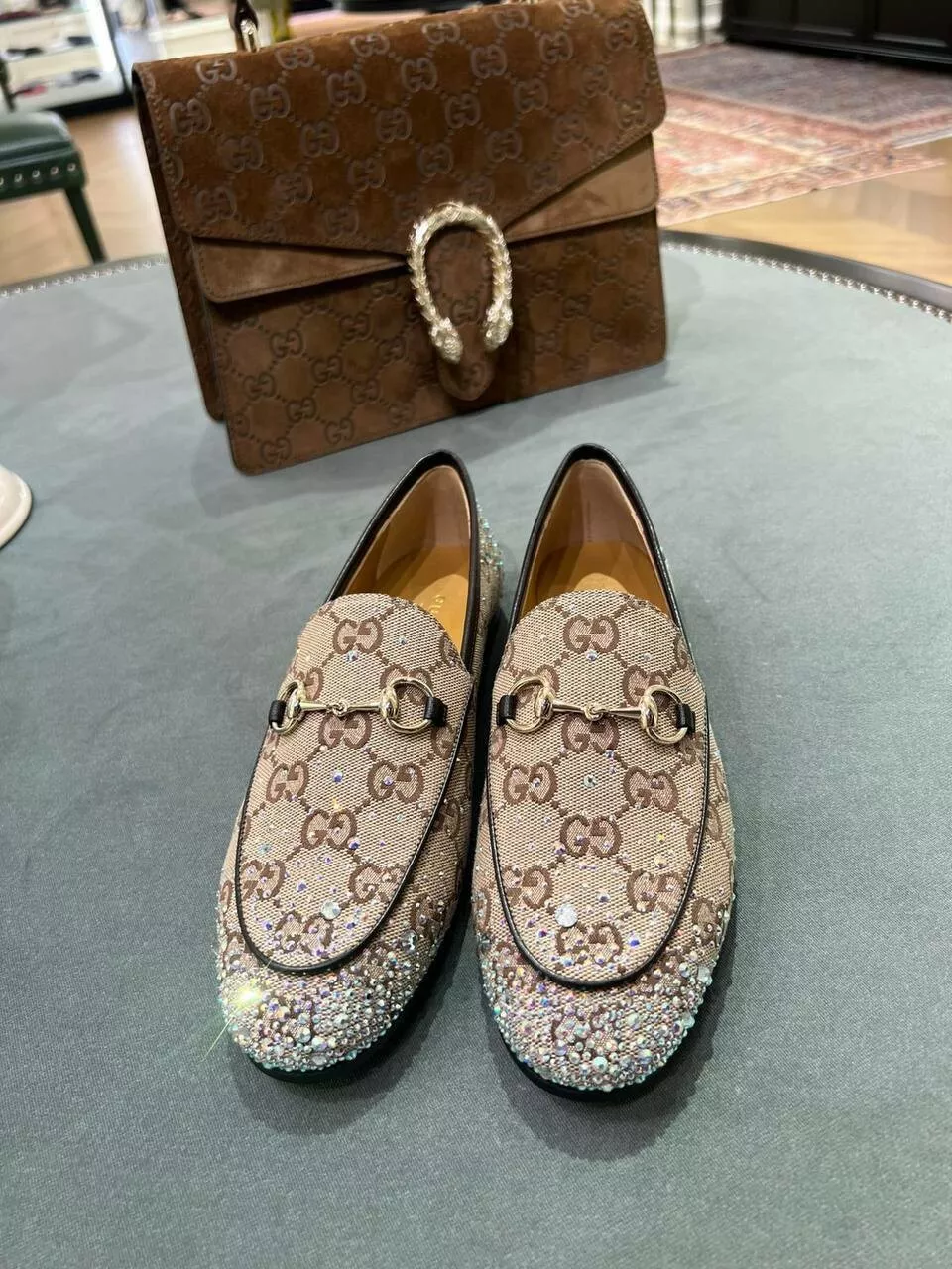 Mocassins GUCCI Jordantan GG toile Horsebit taille 38 taille EU US 7,5