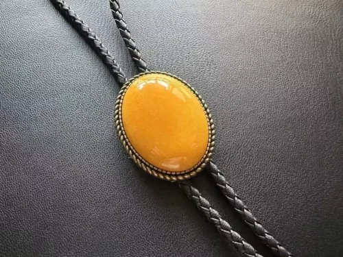Collar de boda vintage amarillo jade vaquero occidental bolo corbata para hombre cordón de cuero Foto 4 de 4
