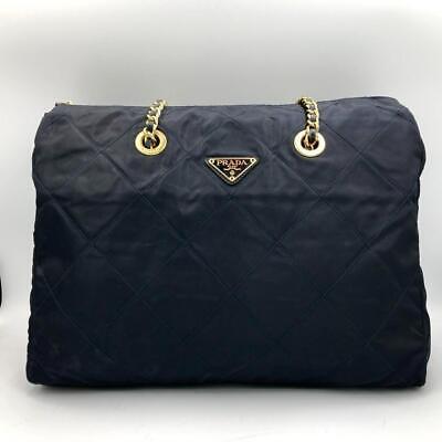PRADA Nylon Shoulder Bag Auth Navy Medium Women Italy 113243 PRADA Nylon Shoulder Bag Auth Navy Medium Women Italy 113243