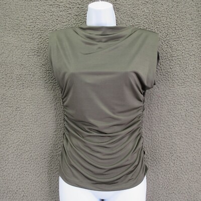 DR2 Olive Green Sleeveless Mock Neck Ruched Top Women s XS Polyester #4753